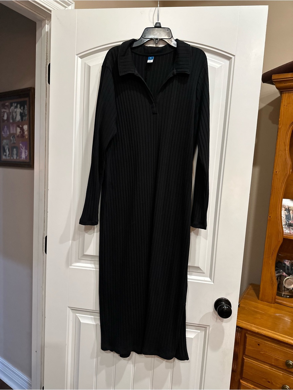 Old Navy Black Ribbed Collared Long Sleeve Midi Dress